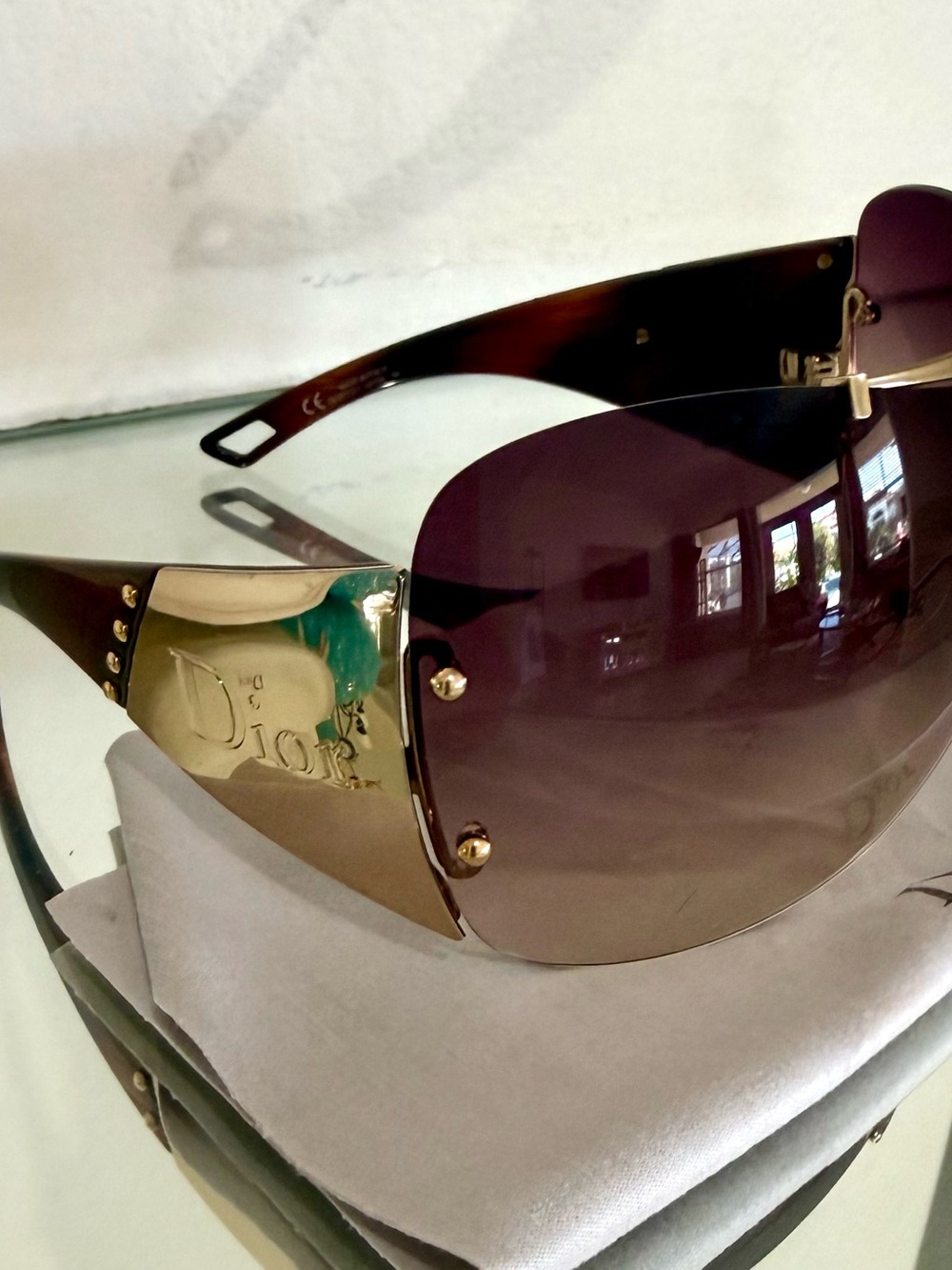 Dior Diorito Gold-Trim Brown Gradient Rimless Shield Sunglasses
